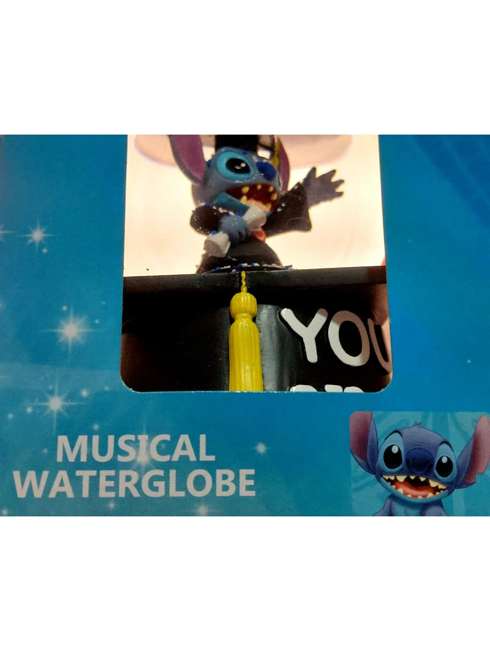 Disney STITCH in Cap & Gown Graduation Musical WATER GLOBE w/ confetti NEWinBox!